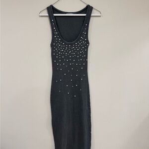Zara Dark Grey Sleeveless Dress with Embellishments